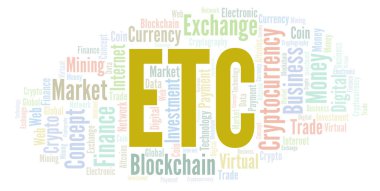 Vb ya da Ethereum klasik cryptocurrency jeton sözcüğü bulut. Yalnızca metin ile yapılan kelime bulutu.