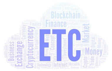 Vb ya da Ethereum klasik cryptocurrency jeton sözcüğü bulut. Yalnızca metin ile yapılan kelime bulutu.