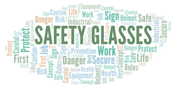 Safety Glasses word cloud. Word cloud made with text only.
