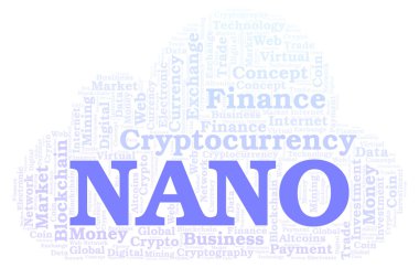 Nano cryptocurrency sikke kelime bulutu. Yalnızca metin ile yapılan kelime bulutu.