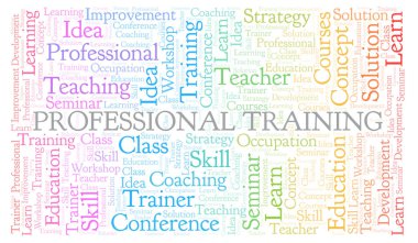 Profesyonel eğitim kelime bulutu. Yalnızca metin ile yapılan Wordcloud.