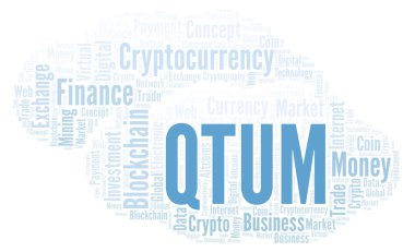 QTUM cryptocurrency para kelime bulutu. Yalnızca metin ile yapılan kelime bulutu.