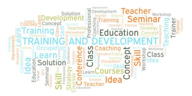 Eğitim ve geliştirme kelime bulutu. Yalnızca metin ile yapılan Wordcloud.
