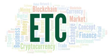 Vb ya da Ethereum klasik cryptocurrency jeton sözcüğü bulut. Yalnızca metin ile yapılan kelime bulutu.