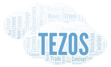 Tezos cryptocurrency para kelime bulutu. Yalnızca metin ile yapılan kelime bulutu.