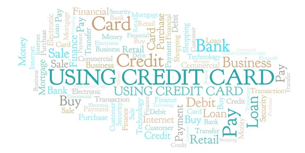 Utilizzando Carta Credito Parola Cloud Wordcloud Realizzato Solo Con Testo — Foto Stock