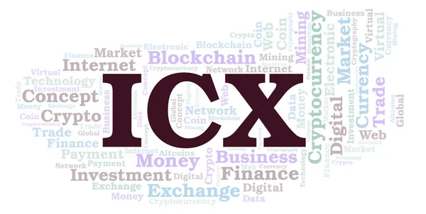 Icx 或图标加密货币硬币字云 只用文字制作的文字云 — 图库照片