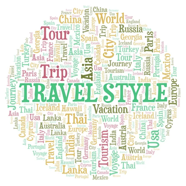 Reizen Style Word Cloud Wordcloud Gemaakt Met Alleen Tekst — Stockfoto