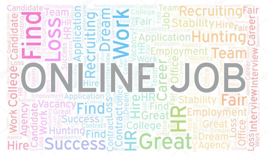 Online Job word cloud. Wordcloud made with text only.