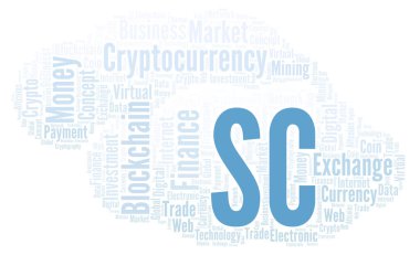 Cryptocurrency para kelime bulutu SC veya Siacoin. Yalnızca metin ile yapılan kelime bulutu.