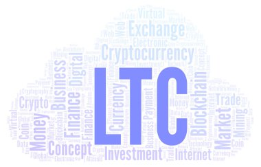 LTC veya Litecoin cryptocurrency para kelime bulutu. Yalnızca metin ile yapılan kelime bulutu.