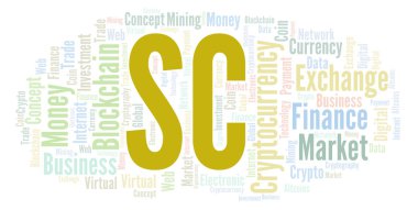 Cryptocurrency para kelime bulutu SC veya Siacoin. Yalnızca metin ile yapılan kelime bulutu.