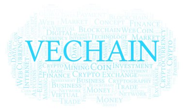 Vechain cryptocurrency para kelime bulutu. Yalnızca metin ile yapılan kelime bulutu.