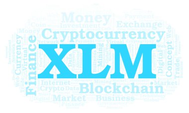 XLM veya Stellar cryptocurrency sikke kelime bulutu. Yalnızca metin ile yapılan kelime bulutu.