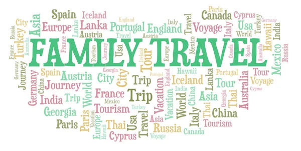 Family Travel Nuvem Palavras Wordcloud Feito Apenas Com Texto — Fotografia de Stock