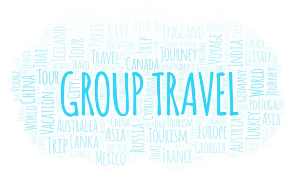 Gruppo Viaggi Parola Nuvola Wordcloud Realizzato Solo Con Testo — Foto Stock