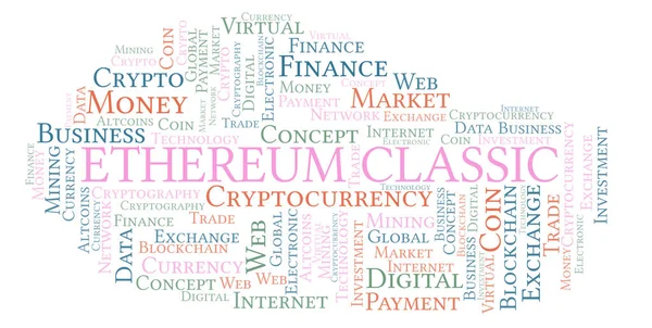 Ethereum Classic Kryptoměn Mince Slovo Mrak Slovo Mrak Pouze Text — Stock fotografie