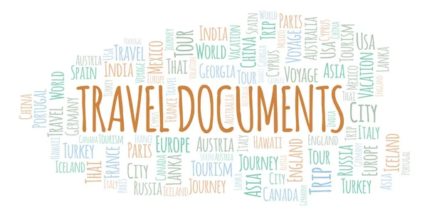 Documentos Viaje Palabra Nube Wordcloud Hecho Solo Con Texto —  Fotos de Stock