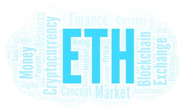 Eth Або Ethereum Cryptocurrency Монети Словом Хмара Слово Хмара Лише — стокове фото