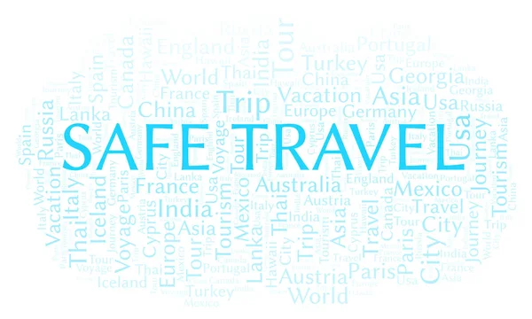 Nuvem Palavras Viagem Segura Wordcloud Feito Apenas Com Texto — Fotografia de Stock