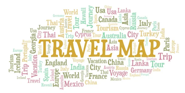 Reisekarte Wortwolke Wordcloud Nur Mit Text Erstellt — Stockfoto