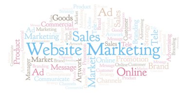 Kelime bulutu metin Web sitesi pazarlama ile. Yalnızca metin ile yapılan Wordcloud.