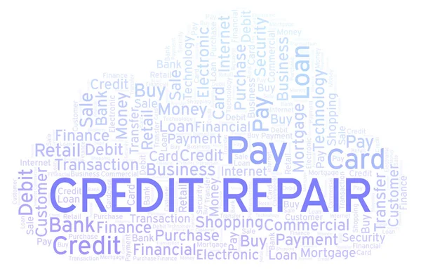 Credito Riparazione Parola Cloud Wordcloud Realizzato Solo Con Testo — Foto Stock