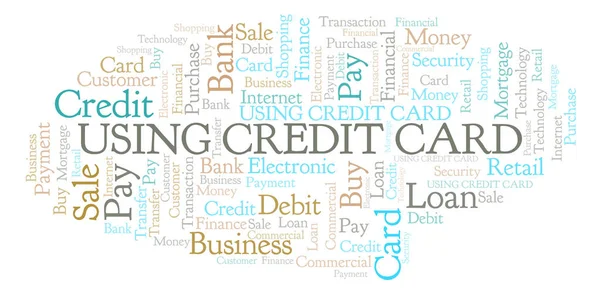 Usando Cartão Crédito Nuvem Palavras Wordcloud Feito Apenas Com Texto — Fotografia de Stock
