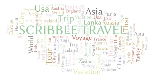 Scribble Utazási Szó Felhő Wordcloud Készült Csak Szöveg — Stock Fotó