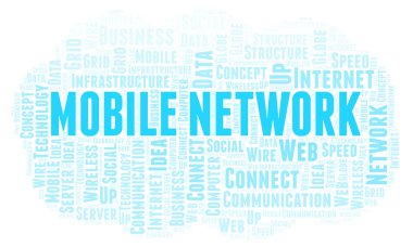 Mobil ağ kelime bulutu. Yalnızca metin ile yapılan kelime bulutu.  
