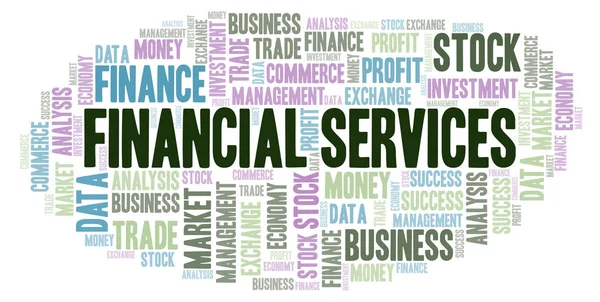 Serviços Financeiros Nuvem Palavras Wordcloud Feita Apenas Com Texto — Fotografia de Stock
