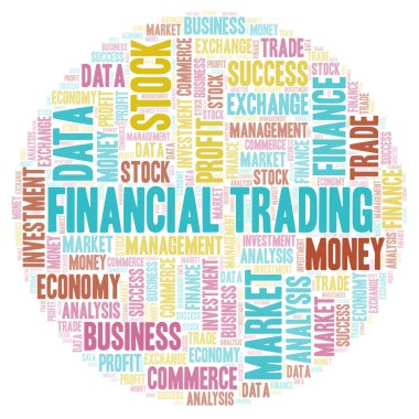 Finansal ticaret kelime bulutu, yalnızca metin ile yapılan wordcloud.