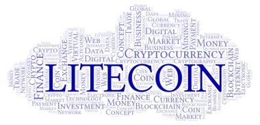 Litecoin cryptocurrency para kelime bulutu. Yalnızca metin ile yapılan kelime bulutu.