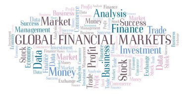 Küresel finansal piyasalar kelime bulutu, yalnızca metin ile yapılan wordcloud.
