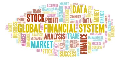 Küresel finansal sistemin kelime bulutu, yalnızca metin ile yapılan wordcloud.