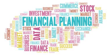 Finansal planlama kelime bulutu, yalnızca metin ile yapılan wordcloud.