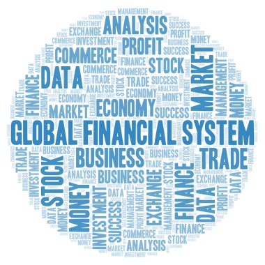 Küresel finansal sistemin kelime bulutu, yalnızca metin ile yapılan wordcloud.
