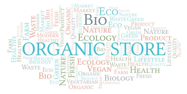 Organic Store Nuvem Palavras Wordcloud Feita Apenas Com Texto — Fotografia de Stock
