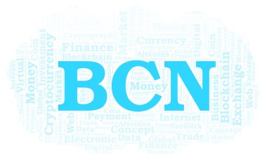 Cryptocurrency para kelime bulutu BCN veya Bytecoin. Yalnızca metin ile yapılan kelime bulutu.