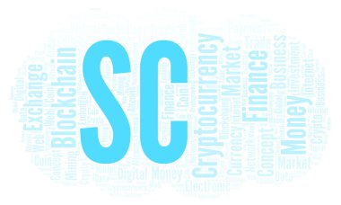 Cryptocurrency para kelime bulutu SC veya Siacoin. Yalnızca metin ile yapılan kelime bulutu.