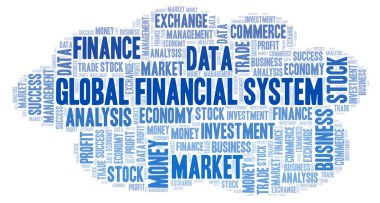 Küresel finansal sistemin kelime bulutu, yalnızca metin ile yapılan wordcloud.