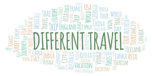 Farklı Seyahat Kelime Bulutu Yalnızca Metin Ile Yapılan Wordcloud — Stok fotoğraf