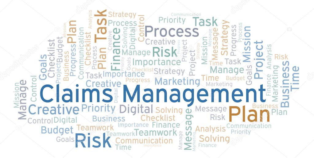 Claims Management word cloud, made with text only