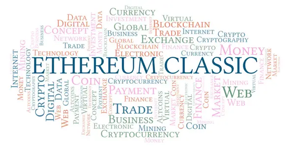 Ethereum Classic Kryptoměn Mince Slovo Mrak Slovo Mrak Pouze Text — Stock fotografie