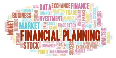Finansal planlama kelime bulutu, yalnızca metin ile yapılan wordcloud.