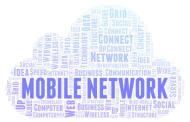 Mobil ağ kelime bulutu. Yalnızca metin ile yapılan kelime bulutu.  