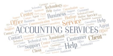 Muhasebe hizmetleri bulut kelime. Yalnızca metin ile yapılan Wordcloud.