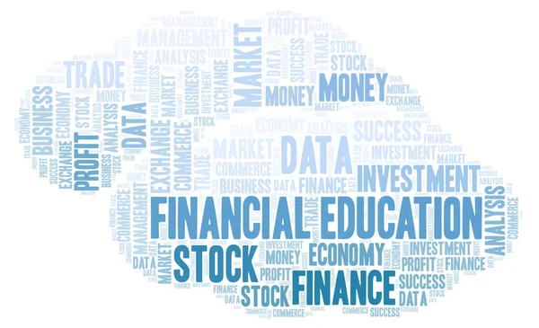 Finanční Vzdělávání Slovo Mrak Wordcloud Pouze Text — Stock fotografie