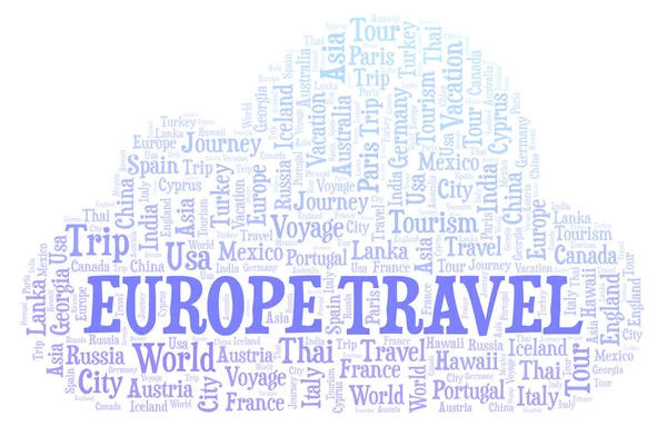 Európa Travel Szó Felhő Wordcloud Készült Csak Szöveg — Stock Fotó