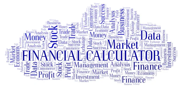 Financiële Calculator Woord Wolk Wordcloud Gemaakt Met Alleen Tekst — Stockfoto